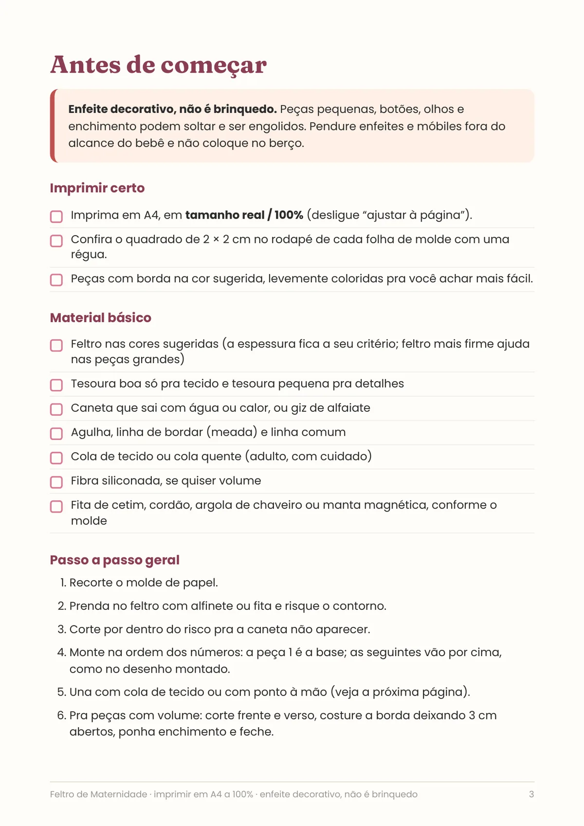 Página real do PDF Feltro de Maternidade: antes de começar