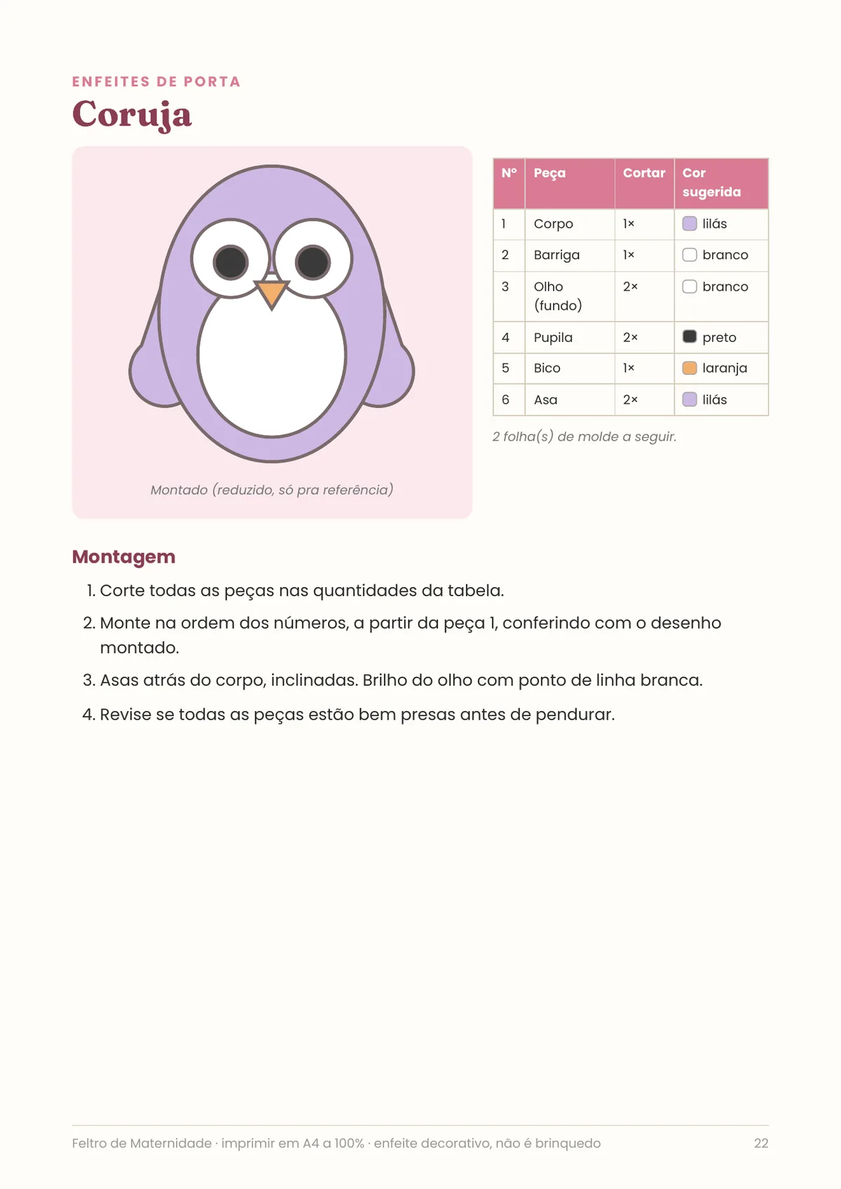 Página real do PDF Feltro de Maternidade: molde da coruja